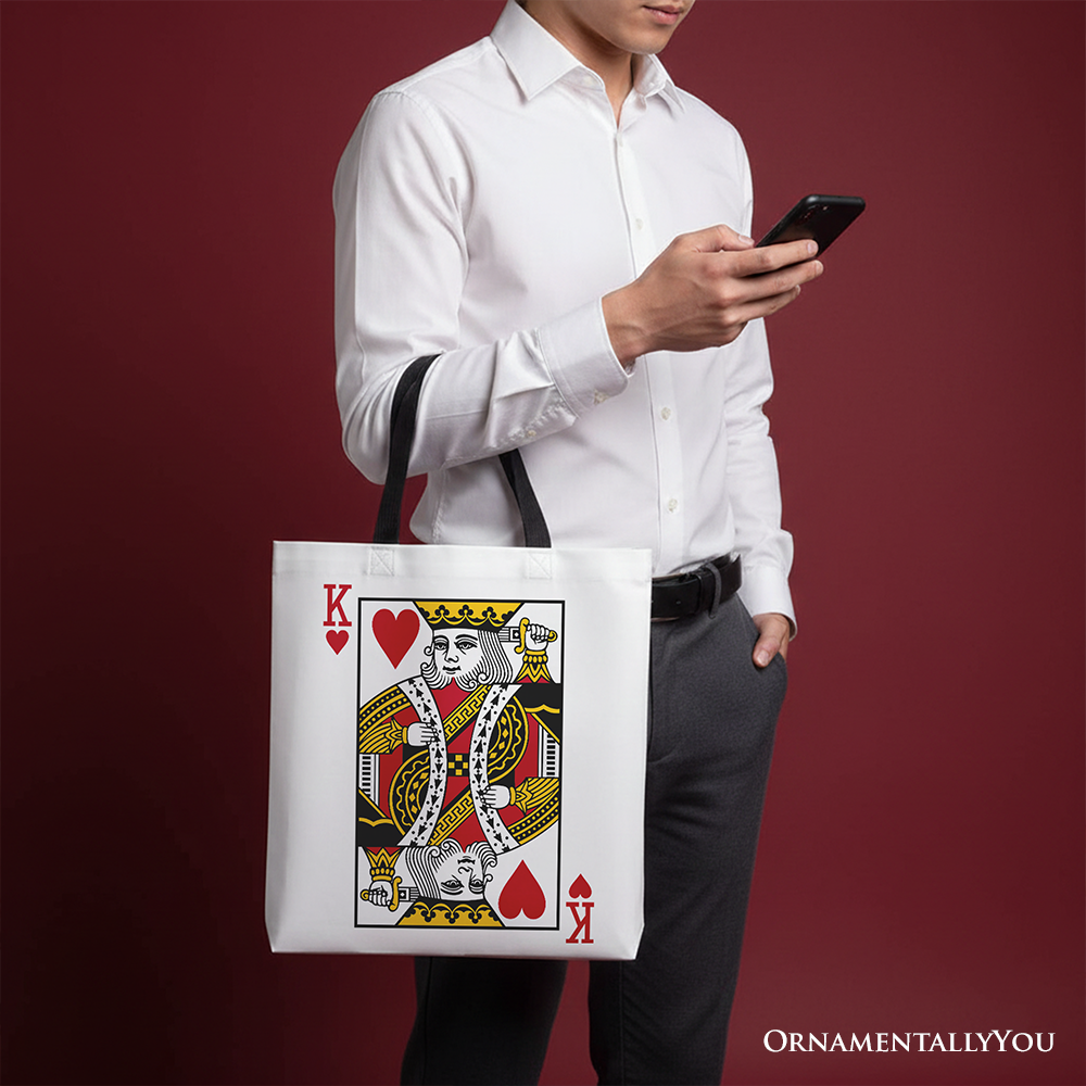 King of Hearts Card Canvas Tote Bag, Classic Retro Love Valentine Gift Bag