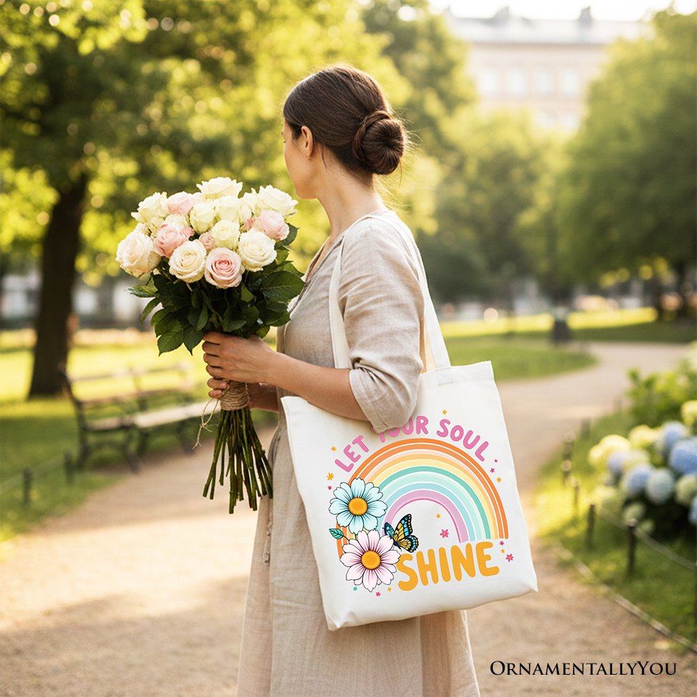 Rainbow Pastel Floral Canvas Tote Bag for Travel