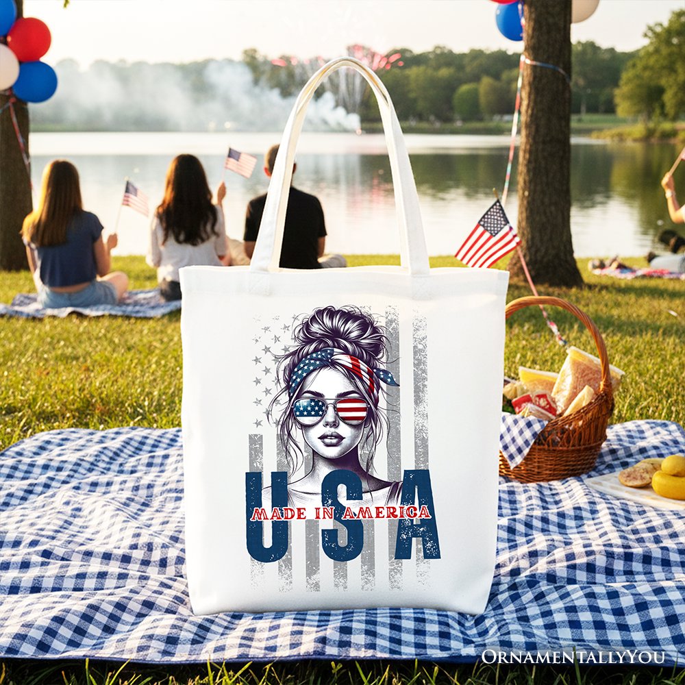 Made in America Messy Bun Patriotic Tote Bag