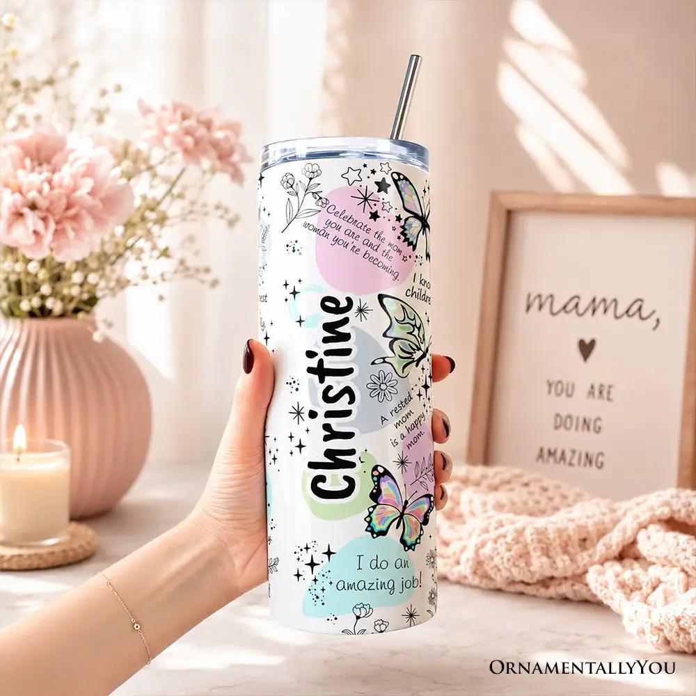 Tumbler 20oz with lid and stainless steel straw, butterfly affirmations by OrnamentallyYou on Tampa Home & Garden Store