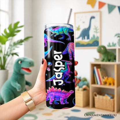 Neon Dinosaur 20 Oz Tumbler With Straw and Lid