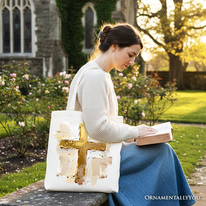 Oil Brushstroke Cross Canvas Tote Bag for Jesus