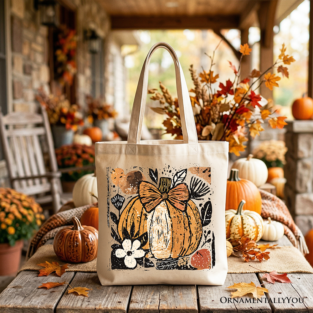 Pumpkin Fall Floral Tote Bag and Coquette Bow