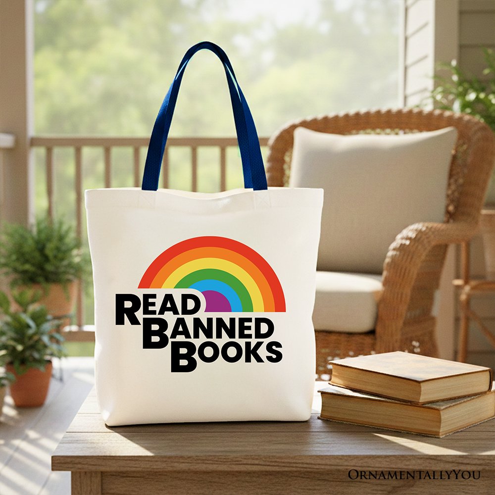 Rainbow Banned Books Canvas Tote Bag and Design
