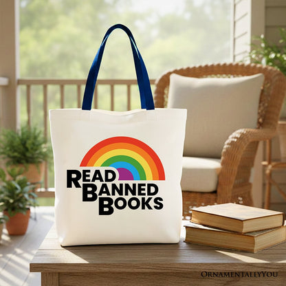 Rainbow Banned Books Canvas Tote Bag and Design