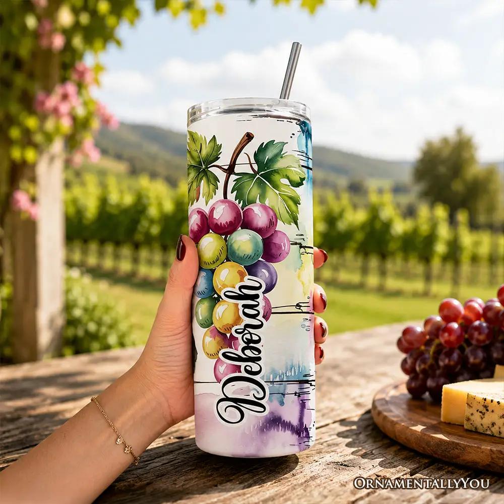 Tumbler 20oz with lid and stainless straw featuring grape cluster design by OrnamentallyYou on Tampa Home & Garden Store