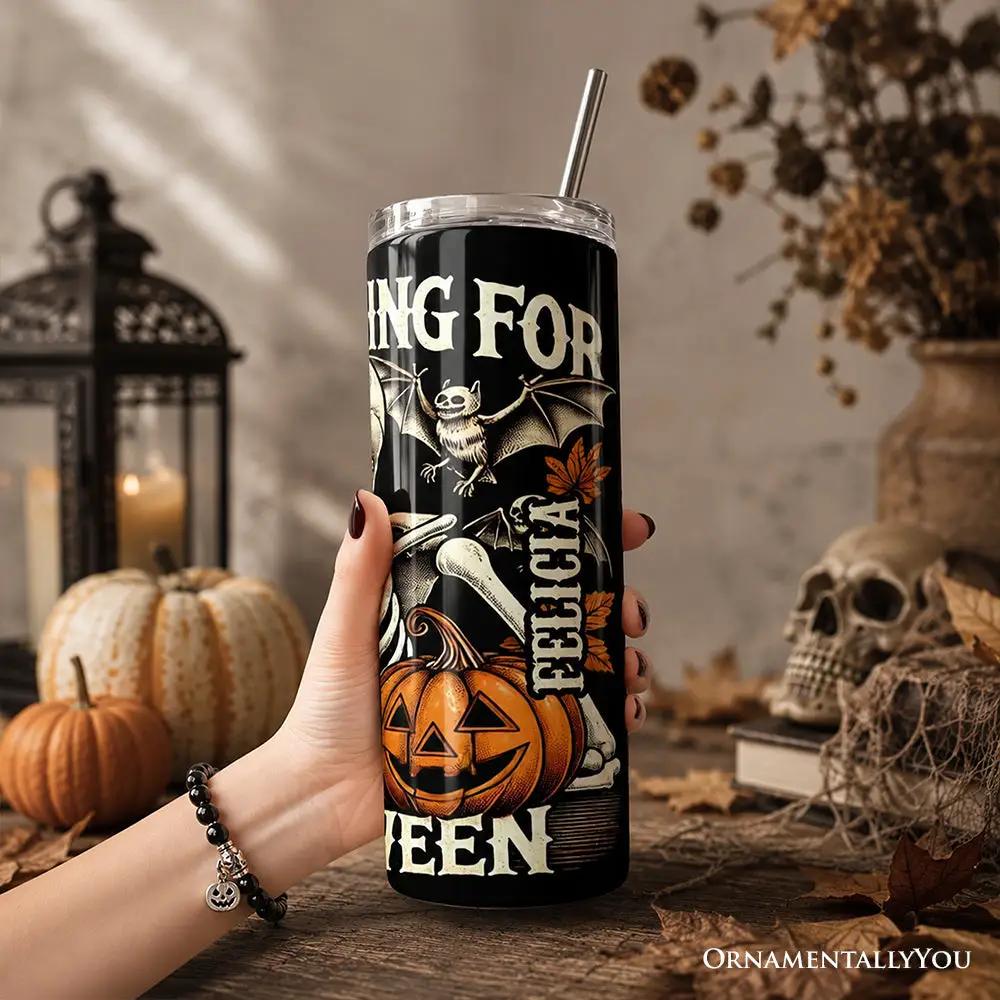 20oz black Halloween tumbler with lid and straw pumpkin skeleton design OrnamentallyYou on Tampa Home & Garden Store