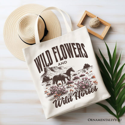 Retro Wild Flowers and Horse Canvas Tote Bag