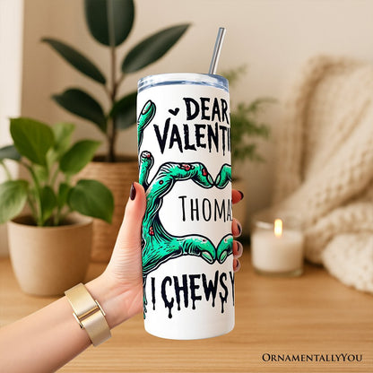 Vaso Zombie Valentine Hands I Chews You con tapa y pajita de acero inoxidable, divertido regalo de viaje para la temporada de terror de primavera.