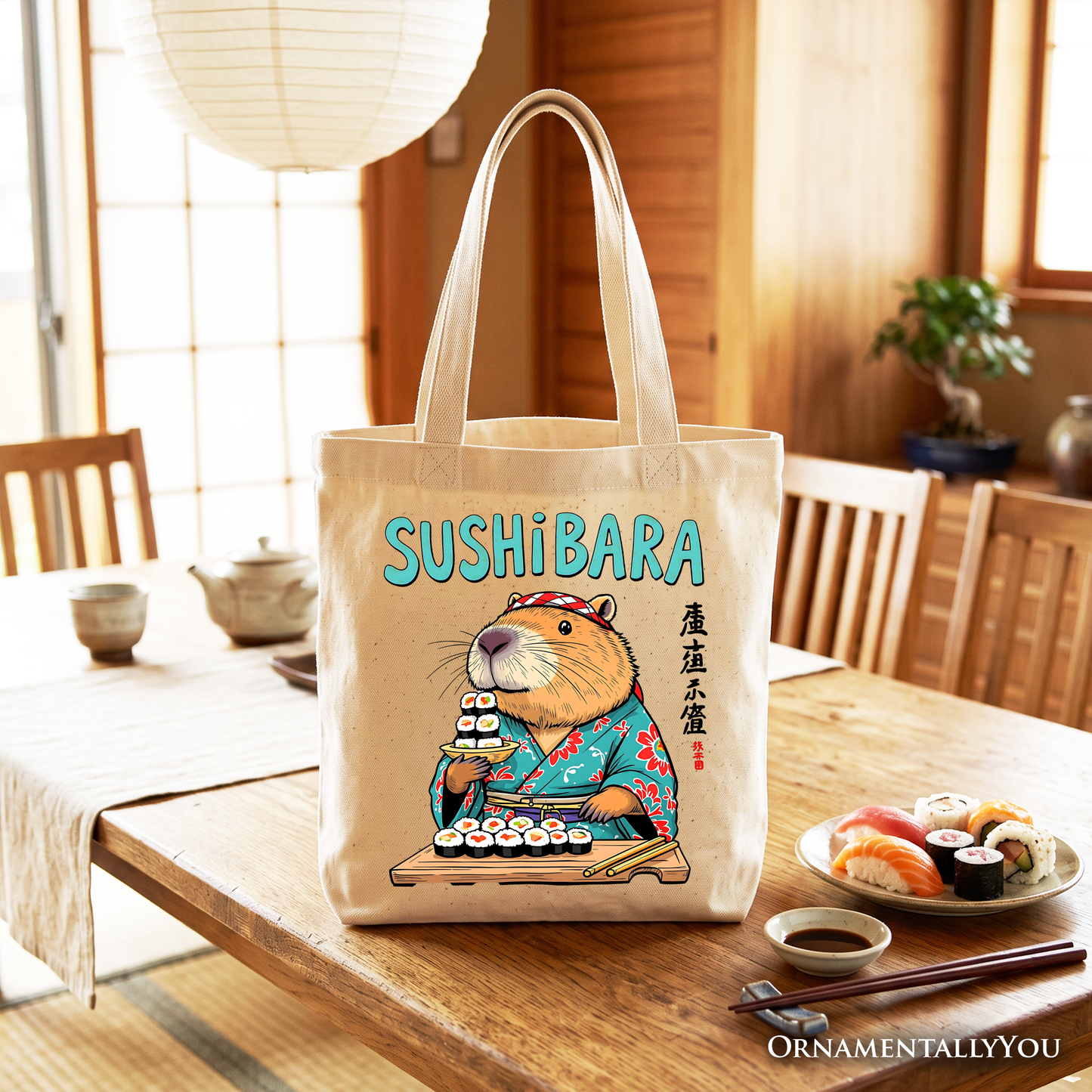 A Cute Sushibara Capybara Canvas Tote Bag