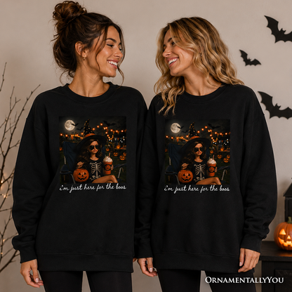 I'm Just Here for the Boos Witch Sweatshirt, black skeleton print, OrnamentallyYou on Tampa Home & Garden Store