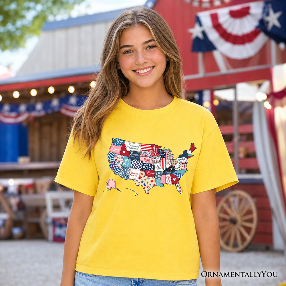 Kids Patriotic Patchwork USA T Shirt For Youth