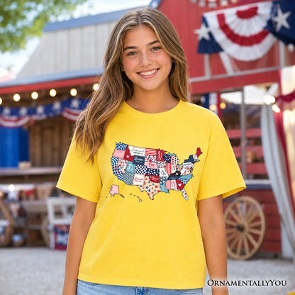Kids Patriotic Patchwork USA T Shirt For Youth