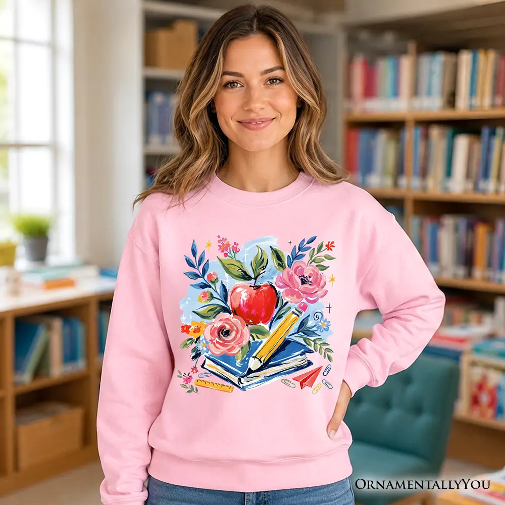 Boho Floral Teacher Sweatshirt pink watercolor flowers and pencils by OrnamentallyYou on Tampa Home & Garden Store