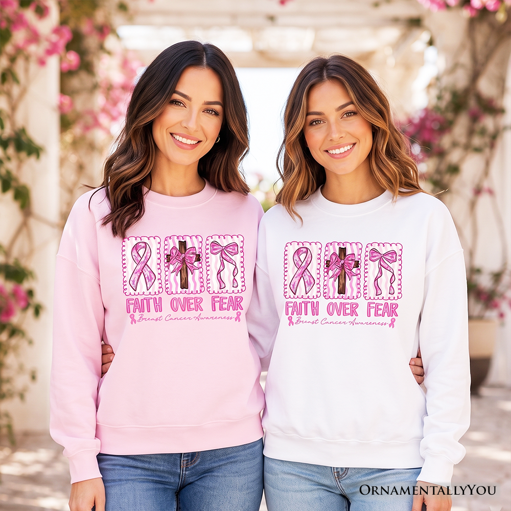 Faith Over Fear Pink Ribbon Christian Sweatshirt