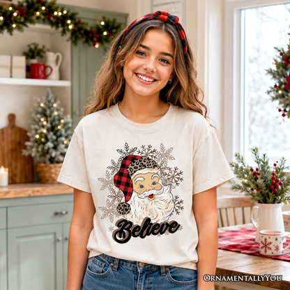 Retro Kids And Santa Buffalo Plaid Tee Shirt