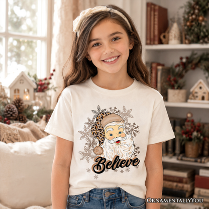 Kids Believe Santa Cheetah Print Christmas Tee