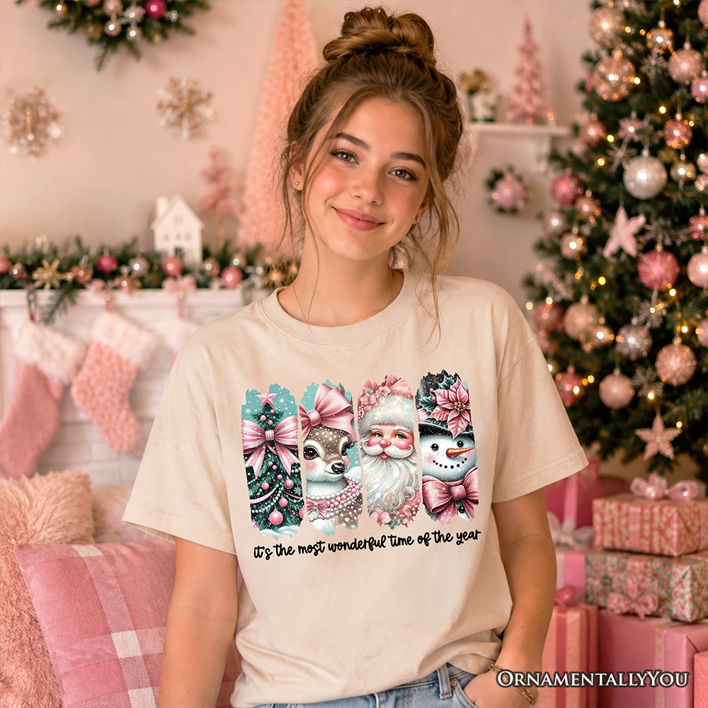 Kids Pink Christmas T Shirt Coquette Holiday Tee