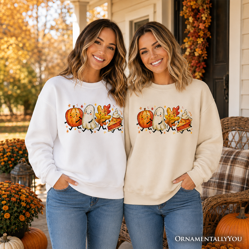 Cozy Fall Pumpkin and Ghost Print Sweatshirt