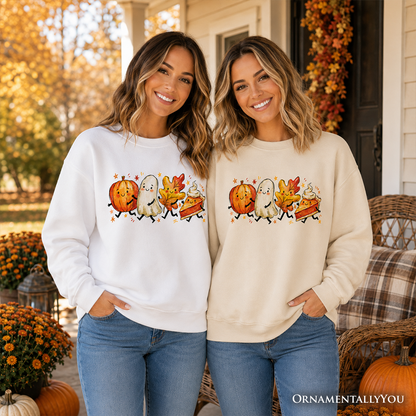 Cozy Fall Pumpkin and Ghost Print Sweatshirt