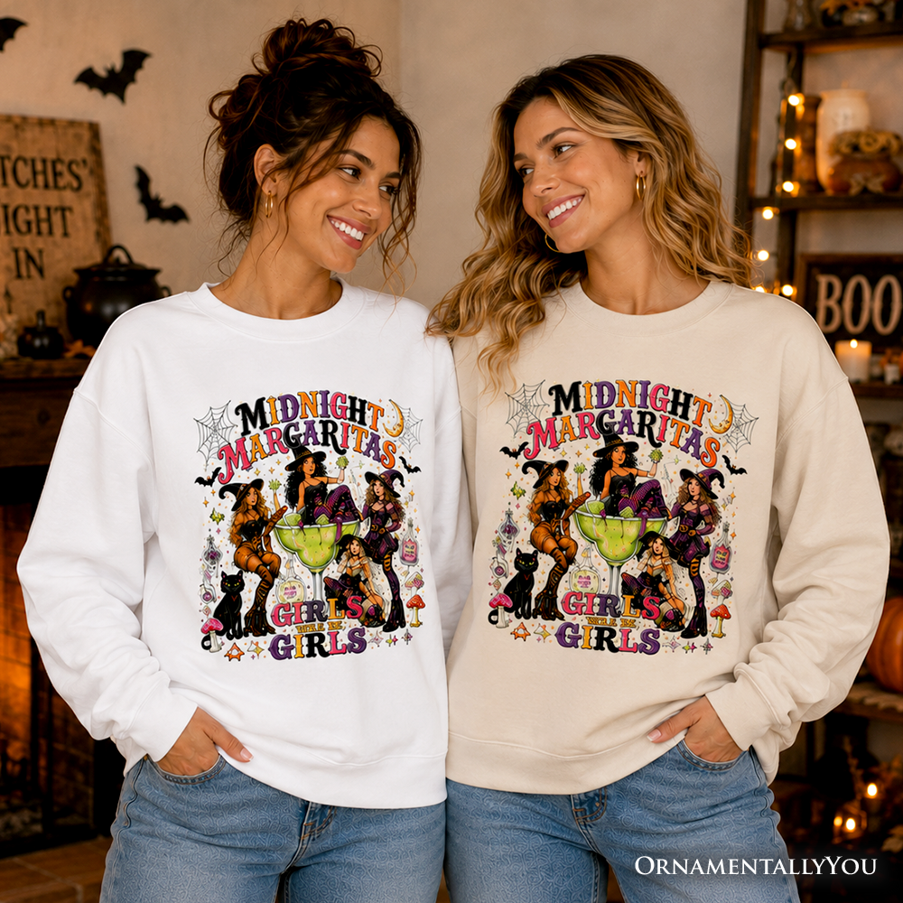 Midnight Margaritas sweatshirts pair OrnamentallyYou white beige with witch cocktail on Tampa Home & Garden Store