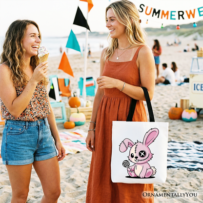 Cute Pink Zombie Bunny And Gothic Canvas Tote Bag