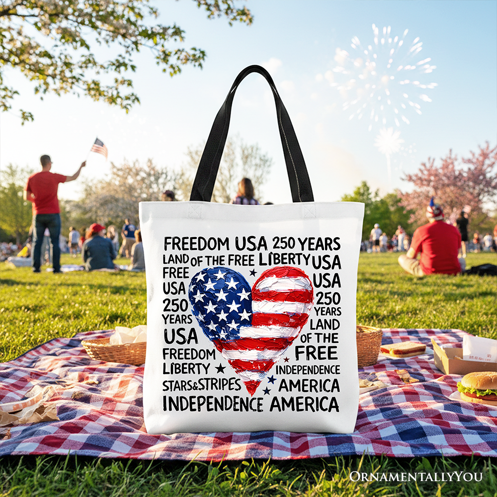 Retro Usa Heart and Patriotic Canvas Tote