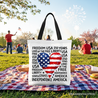 Retro Usa Heart and Patriotic Canvas Tote