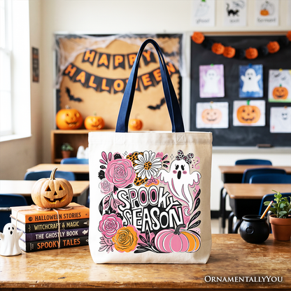 Classic Spooky Teacher Neon Ghost Tote Bag for