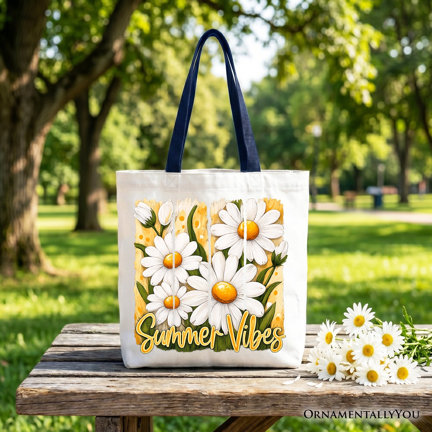 Cute Summer Daisy Canvas Tote Bag for Daily Use