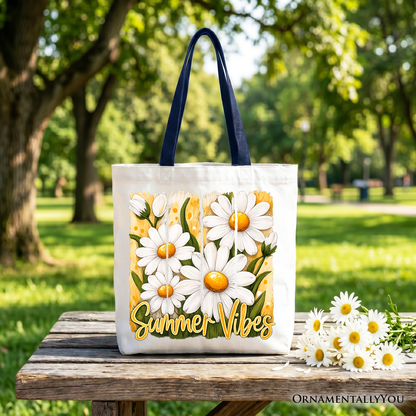 Cute Summer Daisy Canvas Tote Bag for Daily Use