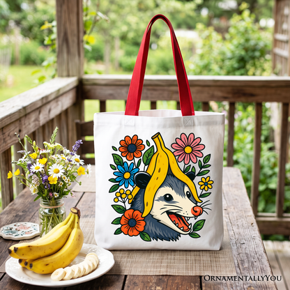 Funny Banana Possum Floral Canvas Tote Bag