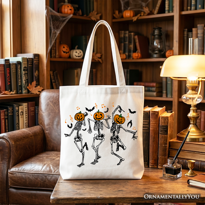 Whimsical Halloween Dancing Skeleton Canvas Tote