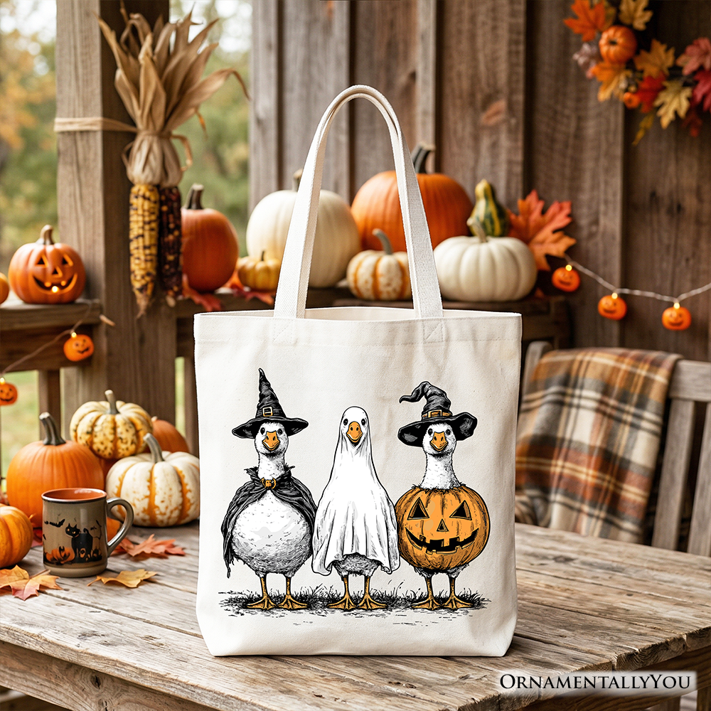Haunting Honkers Goose Halloween Canvas Tote