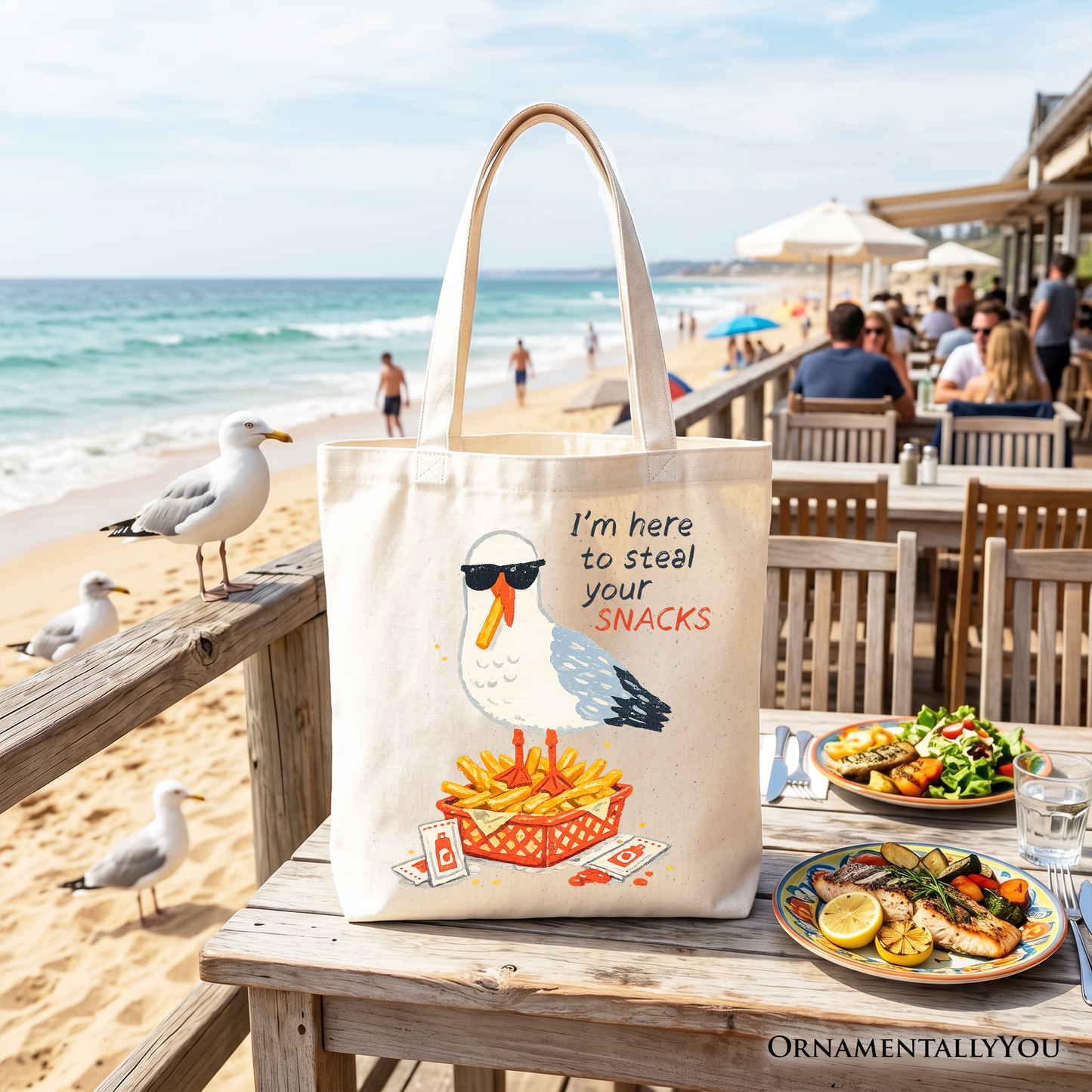 Funny Seagull Snack Stealer for a Beach Tote