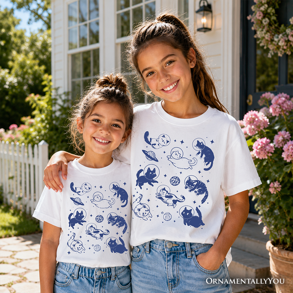 Kids Cats and Astronaut Space Retro Cotton Tee