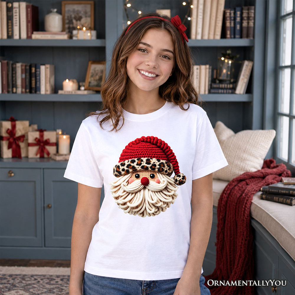 Kids Santa and Leopard Christmas Cotton Tee
