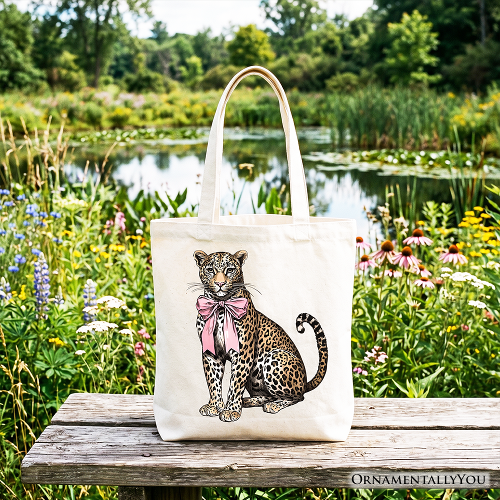 Leopard and Bow Canvas Tote Bag for Women