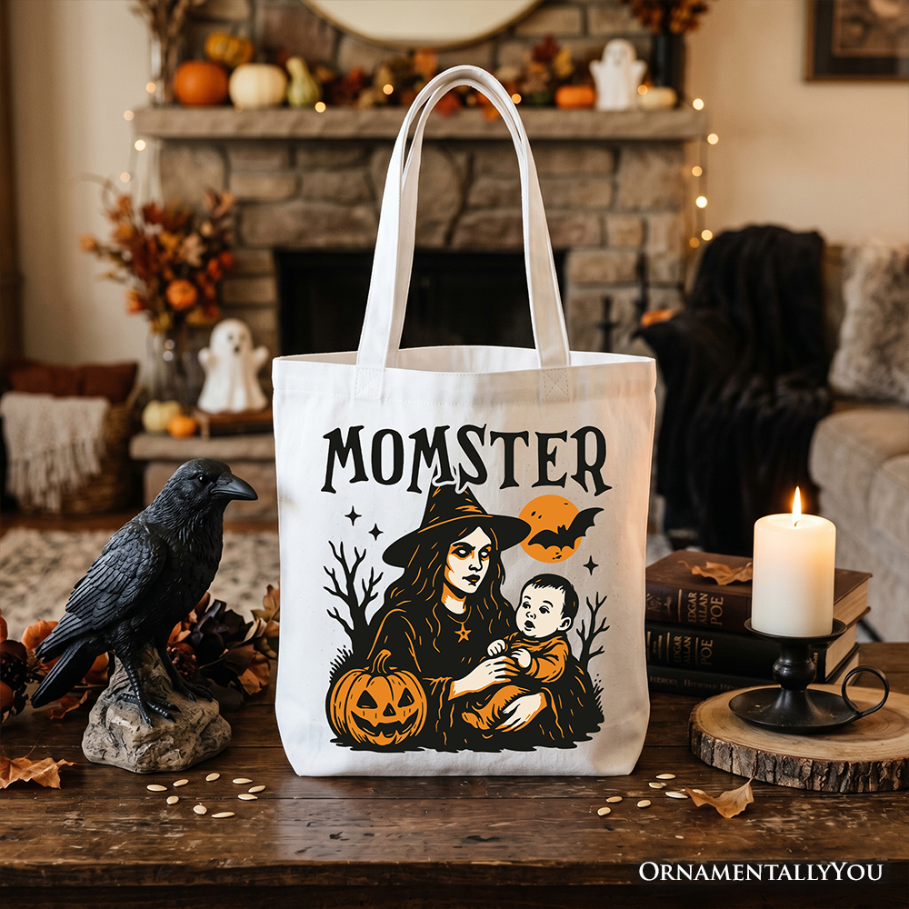 Momster Halloween Witch Canvas Tote Bag for Moms