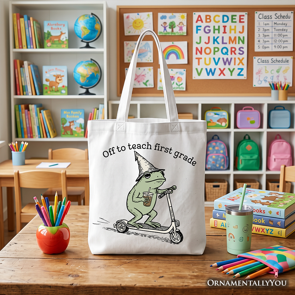 Off To Teach First Grade Frog Heavy Duty Tote Bag