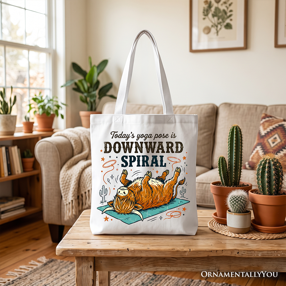 Funny Yoga Highland Cow Canvas Tote Bag and Gifts