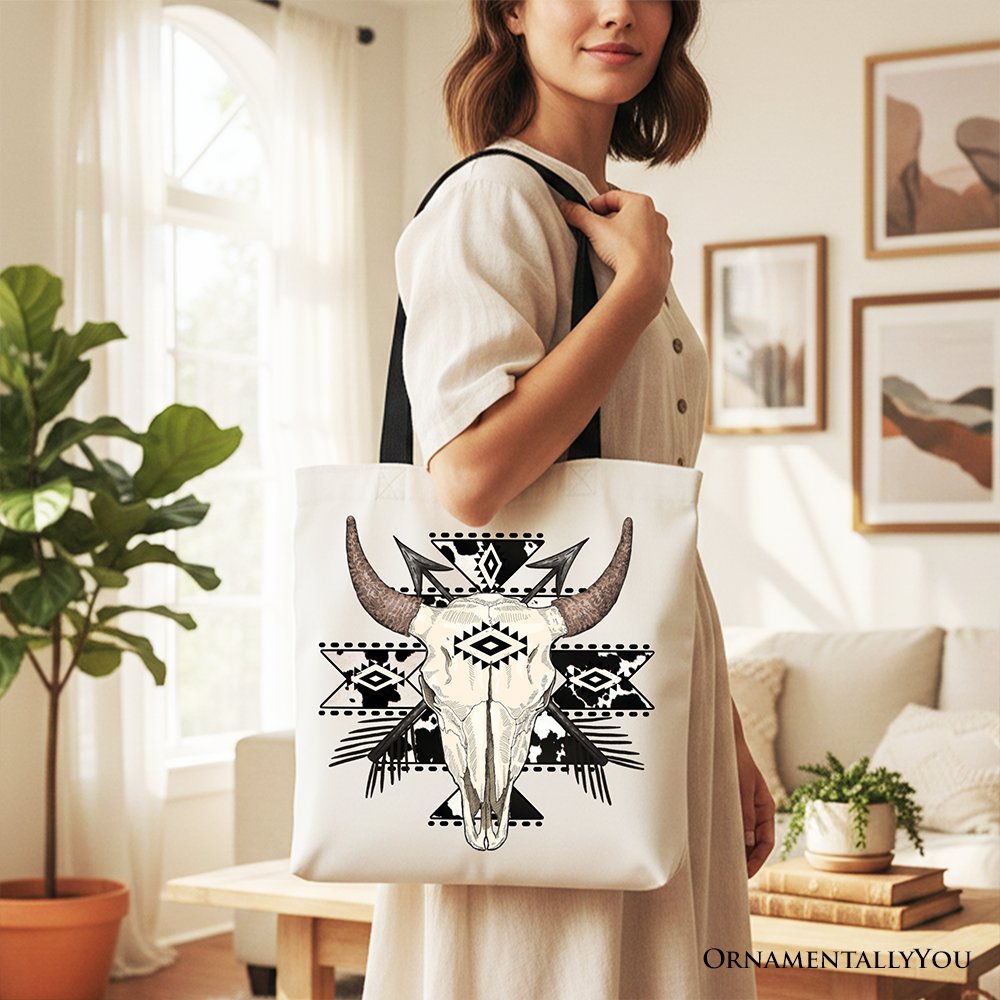 Western Aztec Tribal Bull Skull and Tote Bag