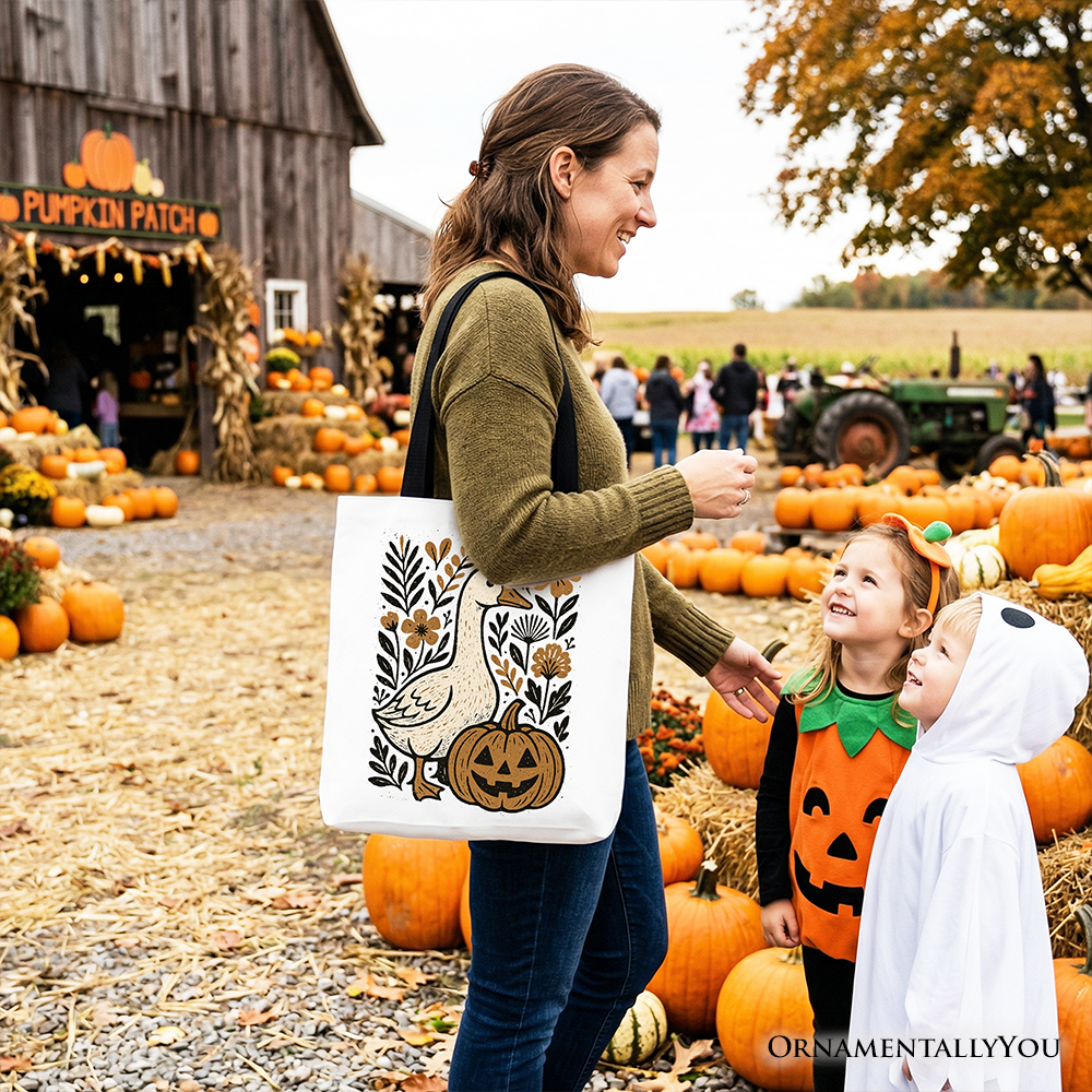 Boho Goose and Pumpkin Halloween Tote Bag