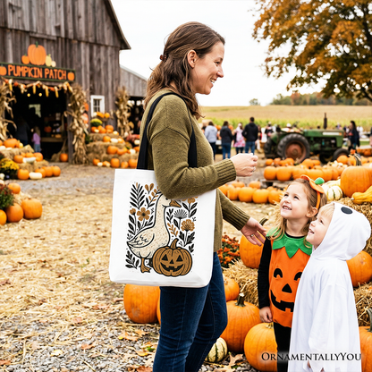 Boho Goose and Pumpkin Halloween Tote Bag