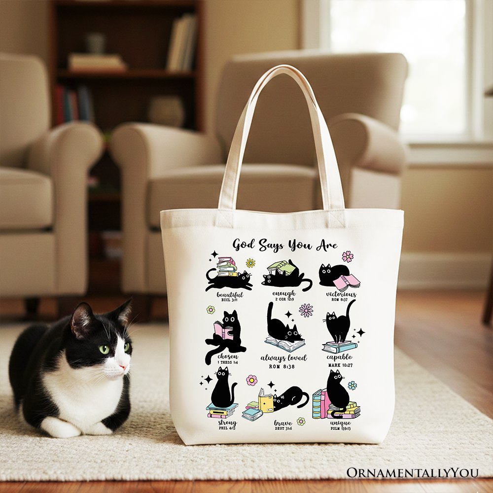 Christian God Says I Am Book Cat Tote Bag