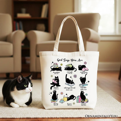 Christian God Says I Am Book Cat Tote Bag