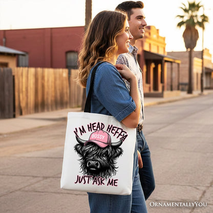Bossy Highland Cow Canvas Tote Bag For Fun and Gifts