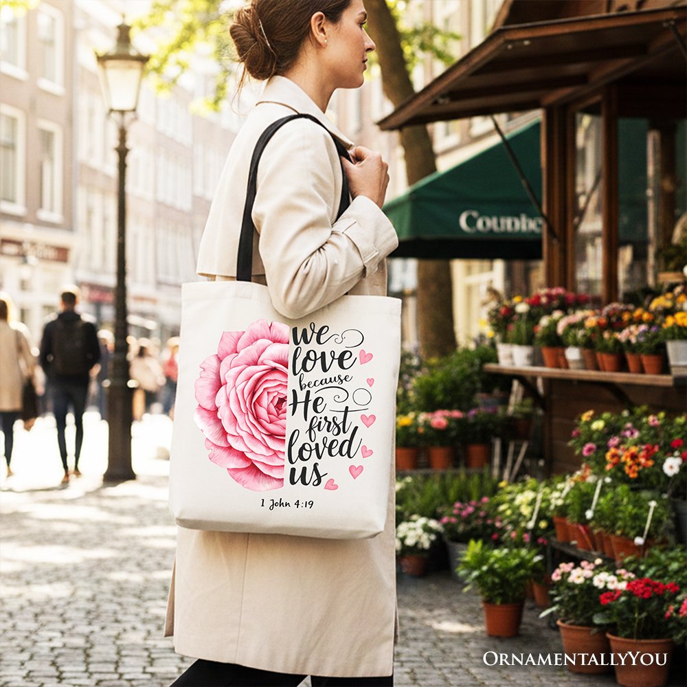 Floral Rose and Christian Canvas Verse Tote Bag