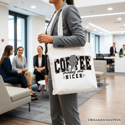 Coffee Makes Me Nicer Retro Tote Bag and Chic