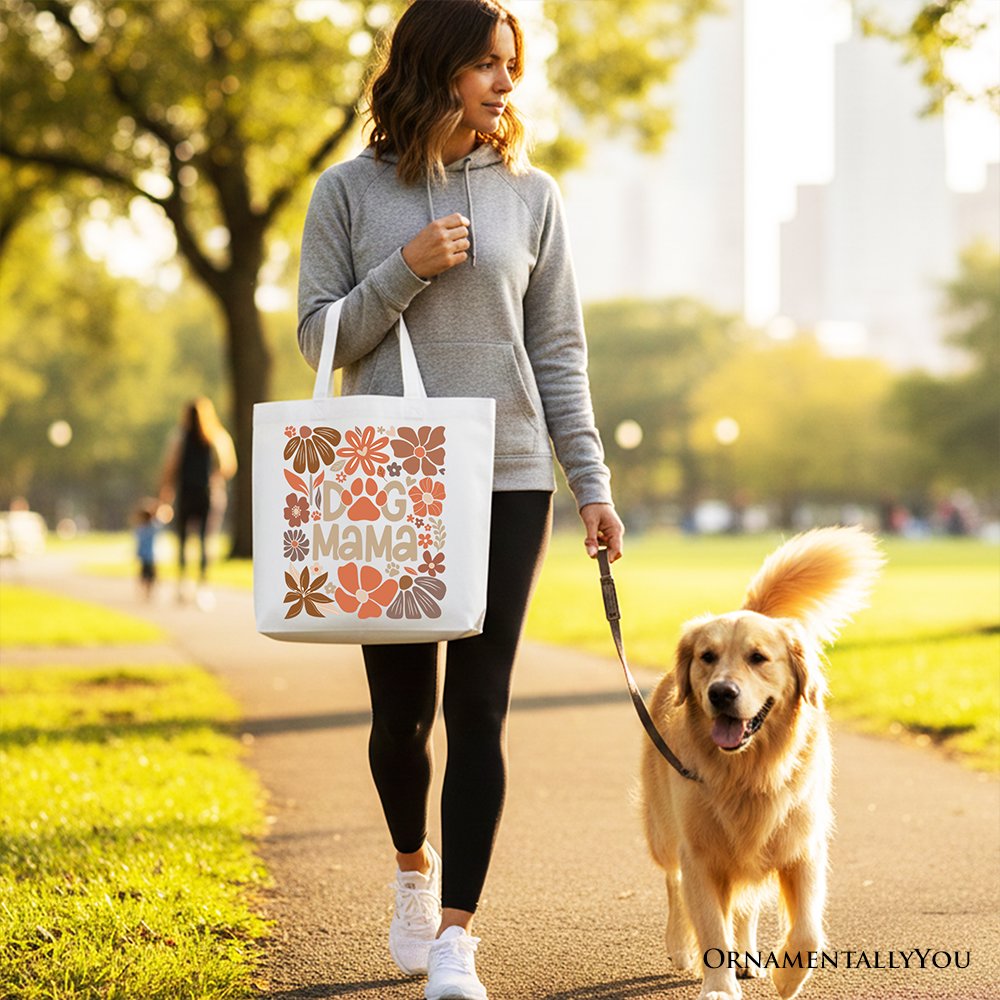 Dog Mama Boho Floral Canvas Tote Bag and Gift